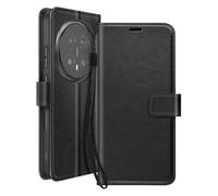 Etui Portefeuille pour Honor Magic 8 Pro avec Dragonne et Fonction Stand Noir