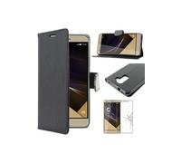 Etui Portefeuille pour Huawei Honor 7 PU Cuir Porte-Cartes Support Stand, Noir + Film VERRE Trempé