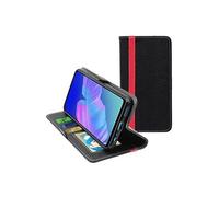 Etui Portefeuille pour Huawei P40 Lite E (2020) PU Cuir Porte-Cartes Support Stand, Noir / Rouge