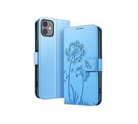 Étui Portefeuille pour iPhone 11 Premium Design Fleurs Papillon Bleu clair