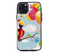 Étui portefeuille pour iPhone 11 Pro 5,8 pouces - Motif perroquet de dessin animé jouant avec des ballons imprimés - En cuir synthétique - Antichoc - Avec porte-cartes