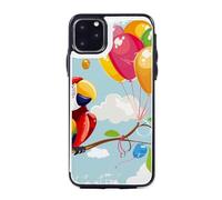Étui portefeuille pour iPhone 11 Pro Max, motif perroquet de dessin animé jouant avec des ballons imprimés, étui à rabat magnétique, anti-choc, avec porte-cartes