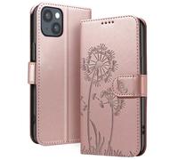 Zanaé Étui portefeuille iPhone 13/14 – similicuir, motif fleurs & papillon – Rose champagne