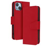 Étui Portefeuille pour iPhone 14 Plus en Cuir Premium avec Fonction Stand Rouge