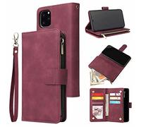Étui Portefeuille pour iPhone 15 avec Compartiment Zippé, Bourgogne | Fenêtre Transparente, Support Horizontal Pliable, Fermetures Magnétiques, Dragonne Amovible, Emplacements pour Cartes