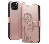 Étui Portefeuille pour iPhone 15 Premium Design Fleurs Papillon Rose champagne