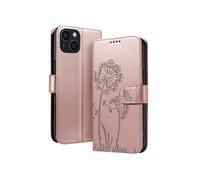 Étui Portefeuille pour iPhone 15 Premium Design Fleurs Papillon Rose champagne