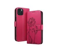 Zanaé Étui portefeuille pour iPhone 15 Premium Design Fleurs Papillon Rouge