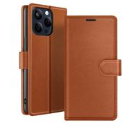 Étui Portefeuille pour iPhone 15 Pro Fonction Support et Languette Magnétique Marron