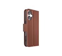 Etui Portefeuille pour iPhone 16 en Cuir Premium avec Fonction Stand Marron