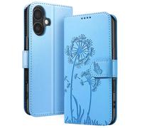 Zanaé Étui Portefeuille Premium pour iPhone 16 Design Fleurs Papillon Bleu clair