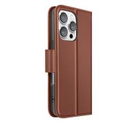 Étui Portefeuille pour iPhone 16 Pro en Cuir Premium avec Fonction Stand Marron