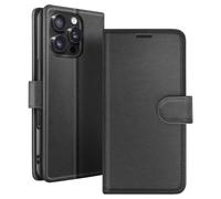 Étui Portefeuille pour iPhone 16 Pro Fonction Support et Languette Magnétique Noir