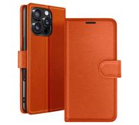 Étui Portefeuille pour iPhone 16 Pro Fonction Support et Languette Magnétique Orange