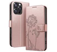 Etui Portefeuille pour iPhone 16 Pro Max Premium Design Fleurs Papillon Zanaé Rose champagne