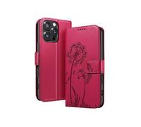 Etui Portefeuille pour iPhone 16 Pro Max Premium Design Fleurs Papillon Zanaé Rouge