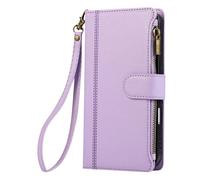 Étui Portefeuille pour iPhone 16 Zippé avec Dragonne Détachable Lavande