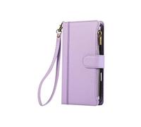 Etui Portefeuille pour iPhone 16 Zippé avec Dragonne Détachable Lavande