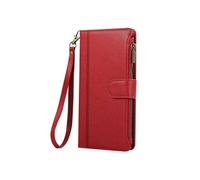 Étui Portefeuille pour iPhone 16e à Zip avec Bandoulière Détachable Rouge