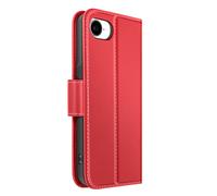 Étui Portefeuille pour iPhone 16e en Cuir Premium avec Fonction Stand Rouge