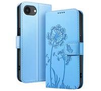 Étui Portefeuille pour iPhone 16e Premium Design Fleurs Papillon Zanaé Bleu clair