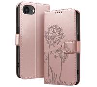 Zanaé – Étui portefeuille iPhone 16e Premium – Design Fleurs Papillon – Rose champagne