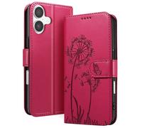 Zanaé Étui portefeuille iPhone 17 – Premium Design Fleurs et Papillon – Rouge