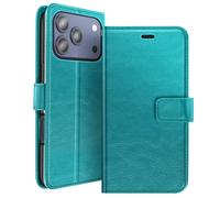 Étui Portefeuille pour iPhone 17 Pro avec Dragonne et Fonction Stand Mayaxess Bleu canard