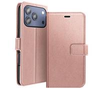Etui Portefeuille pour iPhone 17 Pro avec Dragonne et Fonction Stand Rose