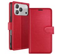 Étui Portefeuille pour iPhone 17 Pro avec Support et Languette Magnétique Rouge