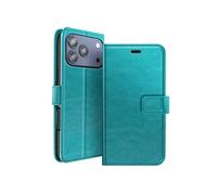 Etui Portefeuille pour iPhone 17 Pro Max avec Dragonne et Fonction Stand Bleu canard