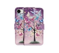 Etui Portefeuille pour iPhone 17e Motif Arbre de Papillon avec Support et Dragonne Violet