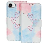 Étui Portefeuille pour iPhone 17e Motif Cœur avec Support et Dragonne Bleu / Rose