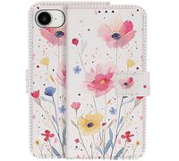 Étui Portefeuille pour iPhone 17e Motif Fleurs avec Support et Dragonne Blanc