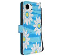 Etui Portefeuille pour iPhone 17e Motif Marguerite avec Support et Dragonne Bleu