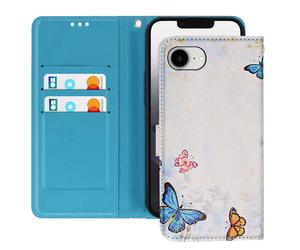 Étui Portefeuille pour iPhone 17e Motif Papillons avec Support et Dragonne Blanc