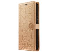 Étui Portefeuille pour iPhone 17e Motifs Chat et Chien avec Fonction Support Dorée