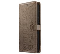 Étui Portefeuille pour iPhone 17e Motifs Chat et Chien avec Fonction Support Gris