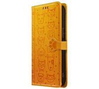 Etui Portefeuille pour iPhone 17e Motifs Chat et Chien avec Fonction Support Orange