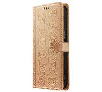 Étui Portefeuille pour iPhone 17e Motifs Chat et Chien, Support, Dorée