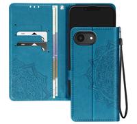Étui Portefeuille pour iPhone 17e Série Mandala avec Support Vidéo et Dragonne Bleu