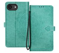 Étui Portefeuille pour iPhone 17e Série Mandala avec Support Vidéo et Dragonne Vert