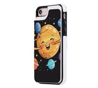 Étui portefeuille pour iPhone 7/8, imprimé planète mignonne, étui à rabat en cuir PU, fermeture magnétique, anti-choc, avec porte-cartes
