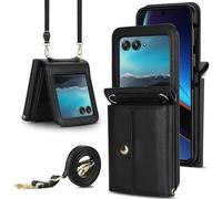 Étui portefeuille pour Motorola Razr 60, porte-cartes avec blocage RFID et sangle amovible, cuir durable et TPU, 4 emplacements pour cartes, protection contre les chutes, étui portefeuille à rabat