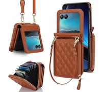 Étui portefeuille pour Motorola Razr 60, sac pour cartes avec fermeture éclair, motif point de diamant, 8 emplacements pour cartes, sangle amovible, TPU + cuir synthétique, protection contre les