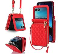 Étui portefeuille pour Motorola Razr 60 Ultra avec fermeture éclair, motif point de diamant, 8 emplacements pour cartes, sangle amovible, TPU + cuir synthétique, protection contre les chutes pour un