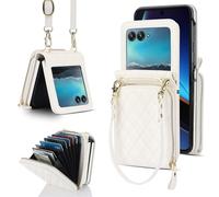 Étui portefeuille pour Motorola Razr 60 Ultra avec fermeture éclair, motif point de diamant, 8 emplacements pour cartes, sangle amovible, TPU + cuir synthétique, protection contre les chutes pour un