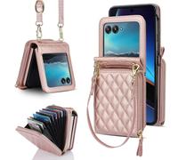 Étui portefeuille pour Motorola Razr 60 Ultra avec fermeture éclair, motif point de diamant, 8 emplacements pour cartes, sangle amovible, TPU + cuir synthétique, protection contre les chutes pour un