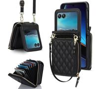 Étui portefeuille pour Motorola Razr 60 Ultra avec fermeture éclair, motif point de diamant, 8 emplacements pour cartes, sangle amovible, TPU + cuir synthétique, protection contre les chutes pour un