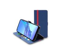 Etui Portefeuille pour Oppo A53S, A53 PU Cuir Porte-Cartes Support Stand, Bleu Foncé / Rouge
